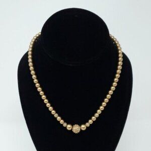 Carolee Gold Tone Faux Pearl & Pave Ball Necklace – 18” Classic Elegant Style